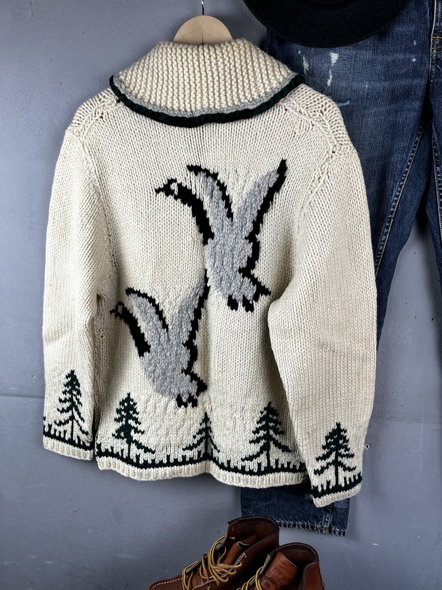 @*様 1950s~60s DUCK PATTERN COWICHAN SWEA vintage COWICHAN sweater DUCKS cardigan L wool knit 1950s handmade
