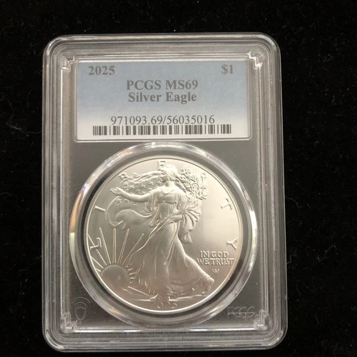 2025 $1 American Silver Eagle PCGS MS69 Blue Label White Frame