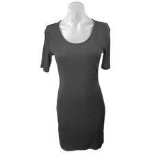 MNG Mango Women's Black Rib Knit Scoop Neck Short Sleeve Mini Bodycon Dress Sz 8