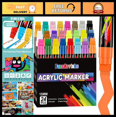 24 Colored Acrylic Paint Markers, Jumbo 15mm Felt Tip, Waterproof & Permanent Pe