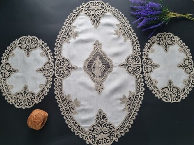 3er Set Becher aus reinem Leinen Bellora mit Stickerei Cantu Hand ecru Farbe