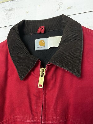 Vtg Carhartt Jacket Red XL Corduroy Collar Workwear USA Made RARE