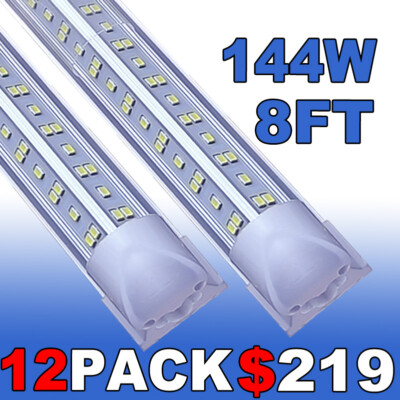 12PCS T8 8 FT LED Shop Light Fixture 144W 8FT LED Shop Lights 6500K 18000LM Bulb