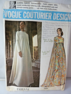 Vtg Vogue 2537 Couturier Design Fabiani Maxi Dress Size 12 1960s empire waist
