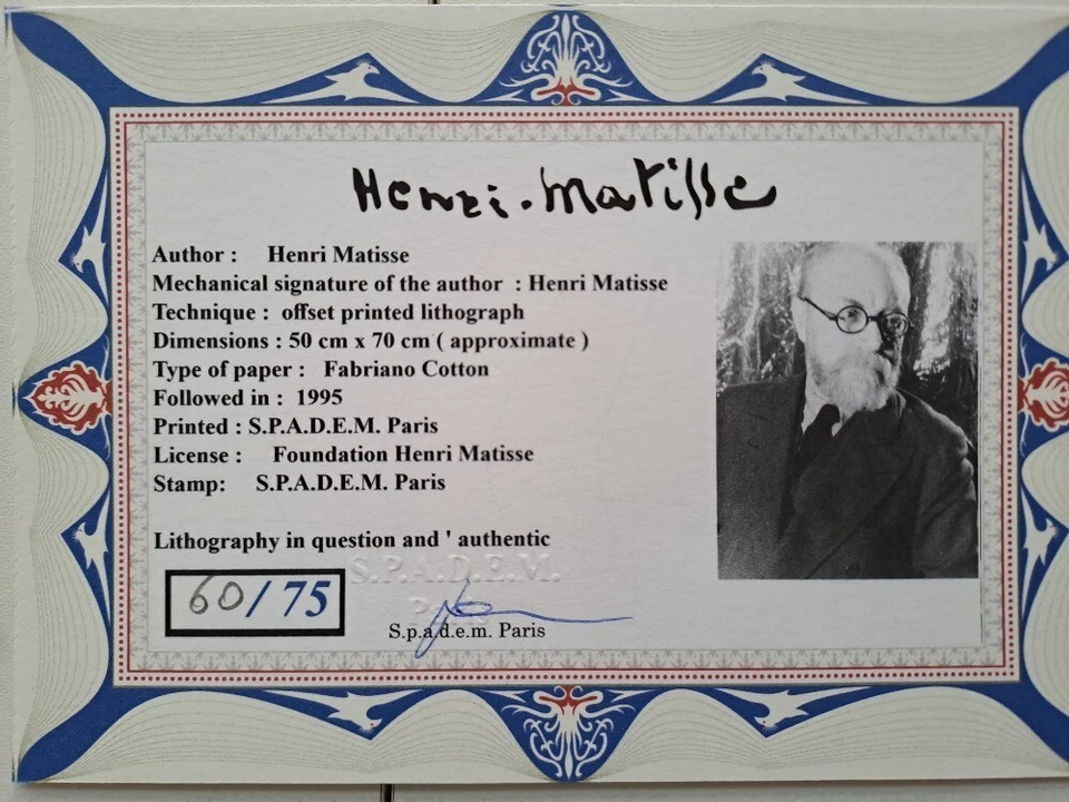 Подписанный Анри Матиссом - Желтая Одалиска - Сертификат SPADEM Париж - Изображение 3 из 4