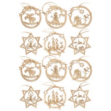 12x Tannenbaumschmuck Holz-Anhänger Set - Christbaumschmuck zum Dekorieren
