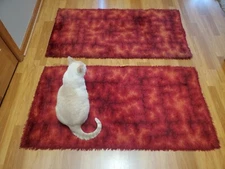 Awesome RARE Vintage Mid Century retro 70s rya German shag Abstract Red 2 rugs!