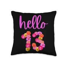 Year Old Flower Hello 13 Its My 13th Birthday Throw Pillow 16x16 Multicolor