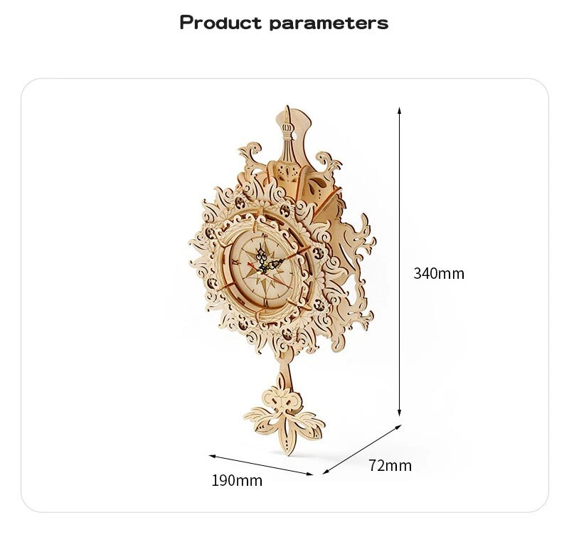 RUIAN Wood 3D Puzzles Building Mechanical Wall Clock Hanging Pendulum Toy Kits - Image 4 of 4