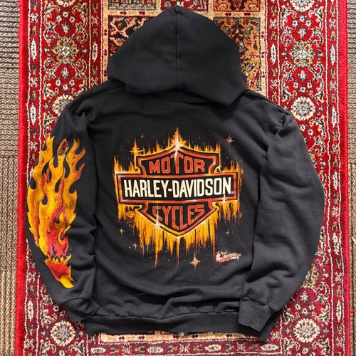 80's Vintage Harley Davidson Hoodie for bikers only flame flames sleeve 3D eagle