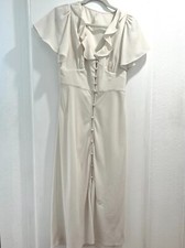 UO Urban Outfitters Light Striped Midi Dress with Buttons and Ruffle Sleeve