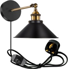Vintage Industrial Black Wall Sconce Metallic Indoor Loft Plug in Wall Lights UK