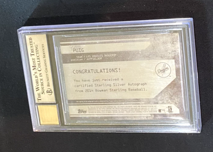 Bowman Sterling Yasiel Puig 2014 automático BGS 9,5 10 autógrafos de plata Dodgers Foto 2 de 2