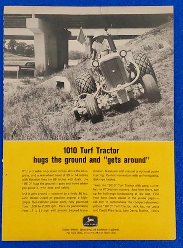 1965 JOHN DEERE 1010 TURF TRACTOR ORIGINAL COLOR PRINT AD FREE SHIPPING CLASSIC