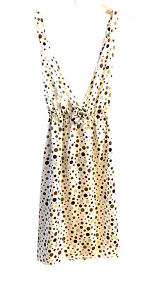 silky low cut polka dot sleeveless summer mini dress SMALL