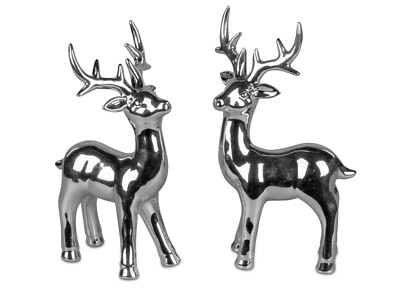 Deko-Hirsch 19,5cm-22cm stehend Silber Dekofigur Keramik Winter Deko Formano