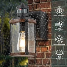 Dusk to Dawn Outdoor Lights 3 Modes Motion Sensor Porch Lights with GFCI Outlet