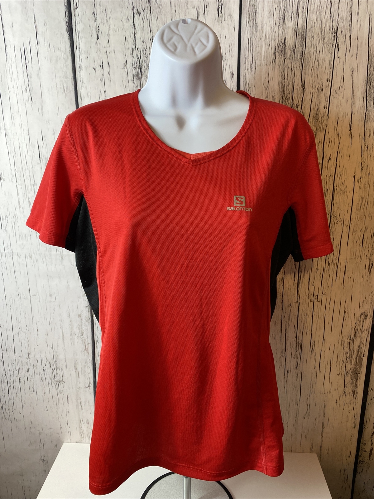 Salomon Camicia Donna Media Running Ciclismo Maniche Corta Top Attivo Rosso