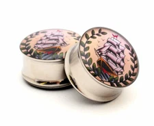 Pair of Double Flare Pirate Ship Picture Plugs gauges Choose Size