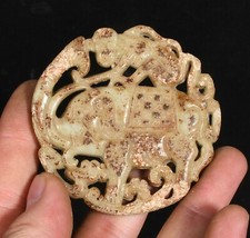 2.6''Chinese Hongshan Culture Old Jade Carving Elephant Monkey Yubi Yu Bi