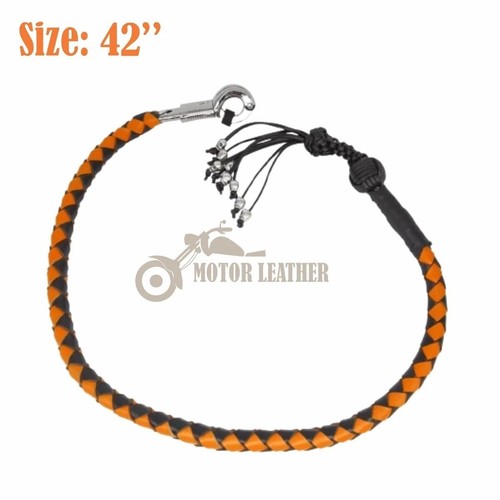 Braided Leather Motorcycle Whip – 42" Black and Orange Get Back Handlebar Whip - Picture 2 of 4