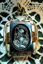 Victorian 14k Reversible Sardonyx Roman Soldier Intaglio Black Onyx Locket Fob