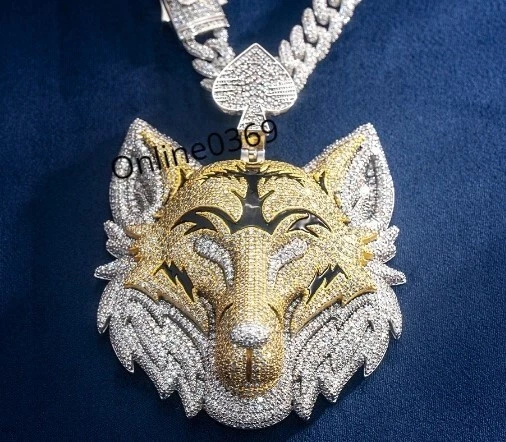 Nueva Llegada Para Hombre Esmalte Negro 3D Cara de Zorro Colgante Dos Tonos Plateado Foto 4 de 4