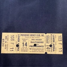 1975 Dec 14 Pro Hockey Baltimore Vs Providence Hockey Club Ticket