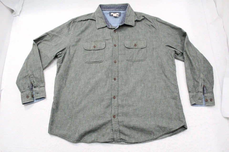 Camisa de Franela Carbono 2 Mezcla de Yak Cobalto Verde Manga Larga con Bolsillos Hombres 2XL XXL Foto 4 de 4