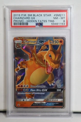 2019 POKEMON SM BLACK STAR PROMO HIDDEN FATES TINS #SM211 CHARIZARD GX PSA 8
