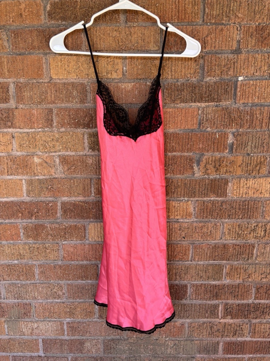 pink slip dress with black lace Lingerie Chiffon Slip Dress