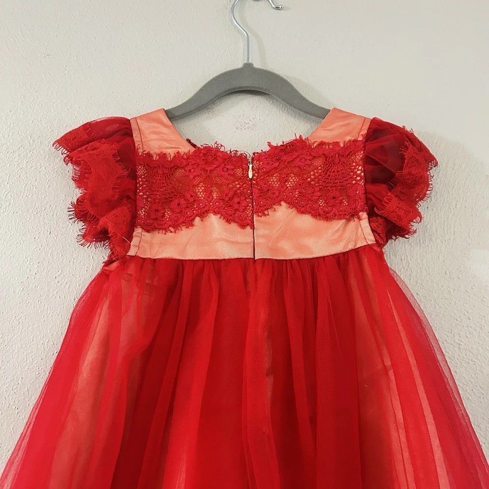 Vestido Trish Scully Adriana Rojo Carmesí Encaje Tul Talla 4 Vacaciones Formal Foto 4 de 4