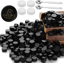 Black Sealing Wax Beads, 300 Pcs Octagon Wax Seal Beads Kit with 2 Melting Spoo