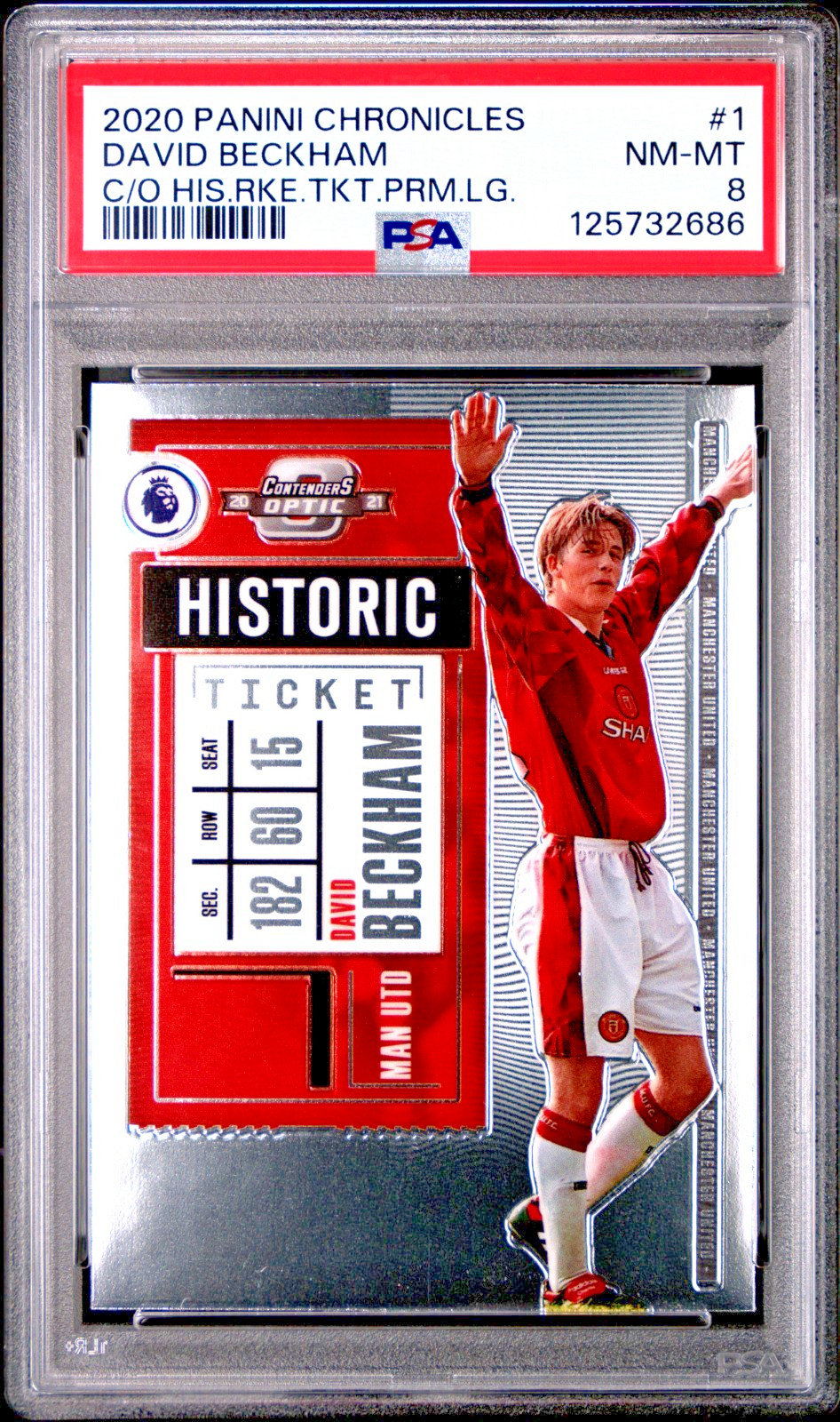2020 Panini Chronicles David Beckham Contenders Historic Rookie Ticket 1 PSA 8