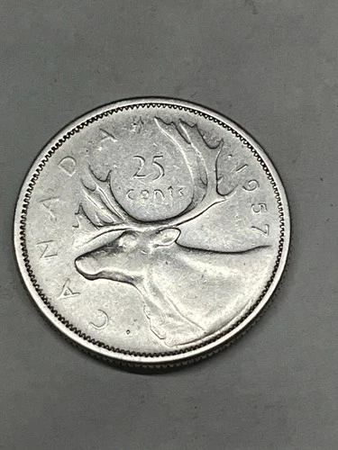 1957 Canada 25 Cents Silver Quarter.