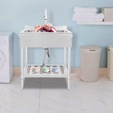 Single Bowl Laundry Sink with Pull-Out Faucet Stainless Kitchen Sink