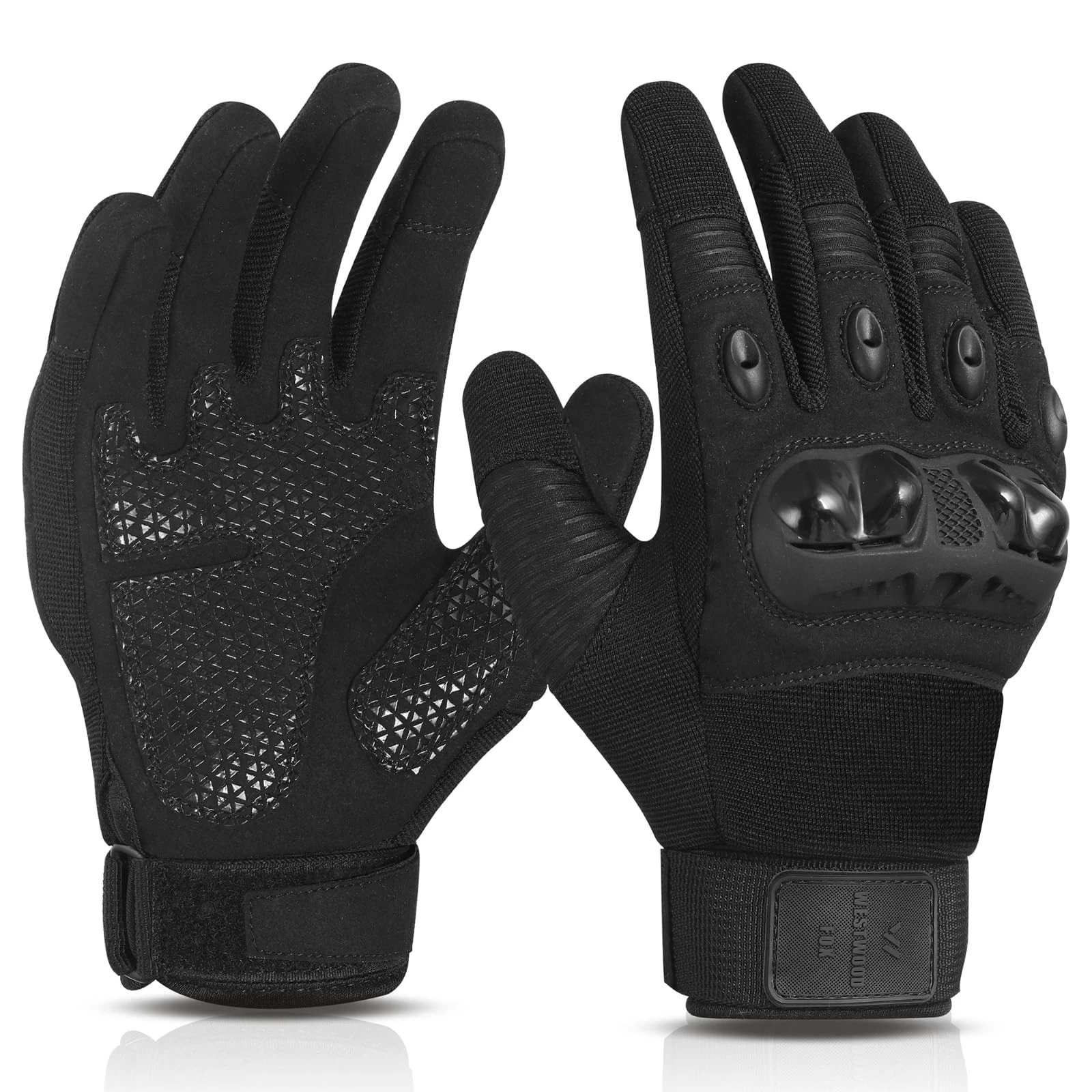 WESTWOOD FOX Motorbike Gloves for Men Women, Full Finger Breathable XL, Black