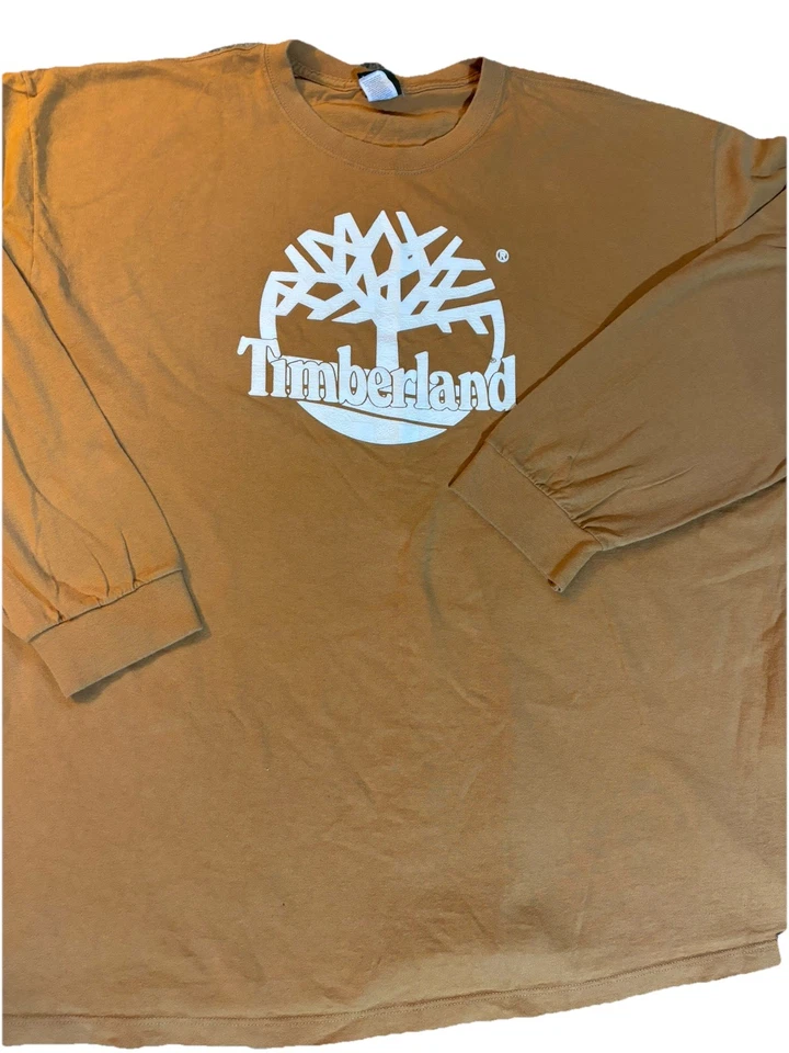 Timberland Logo Camel Beige T-shirt Tree Logo Long Sleeved Mens 3X Cotton - Image 2 of 4
