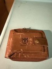 BULLCAPTAIN Men Wallet Leather Zip round Bifold Coin Pocket Brown