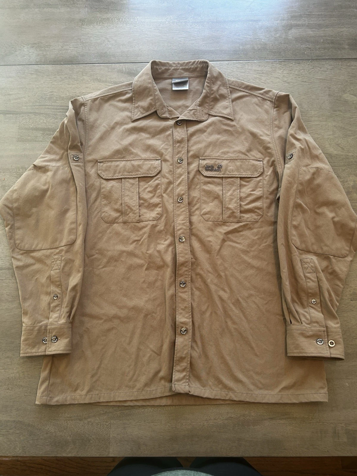 Jack Wolfskin Urban Outdoor Shirt Mens L Brown Safari Hiking Travel Roll Sleeve