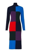 Tory Sport Women's Long Sleeve Multicolor Ribbed Knit Block Midi Dress Size S