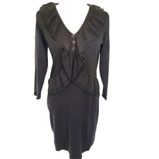 Calvin Klein Knit Dress Sz S Whimsigoth Ruffle Romantic Goth Witchy Gray Winter