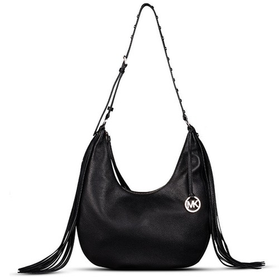 #ad #ad NWT Michael Kors Rhea Large Studded Leather Fringe Hobo Shoulder Bag Black $279.99