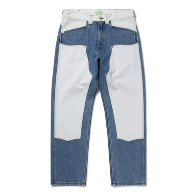 Aries Womens Patchwork Western Carpenter Jeans Blue / White