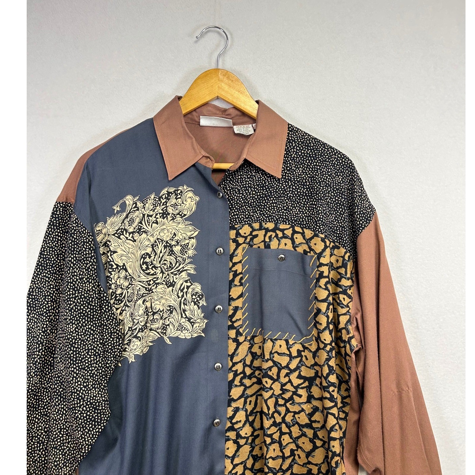 Vintage Together Patchwork Print Button Down Shir… - image 3