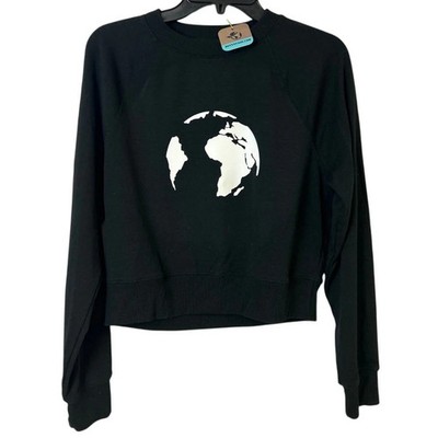 Upcycled Hand Printed Womens Medium Save The Earth World Long Sleeve Sweatshirt