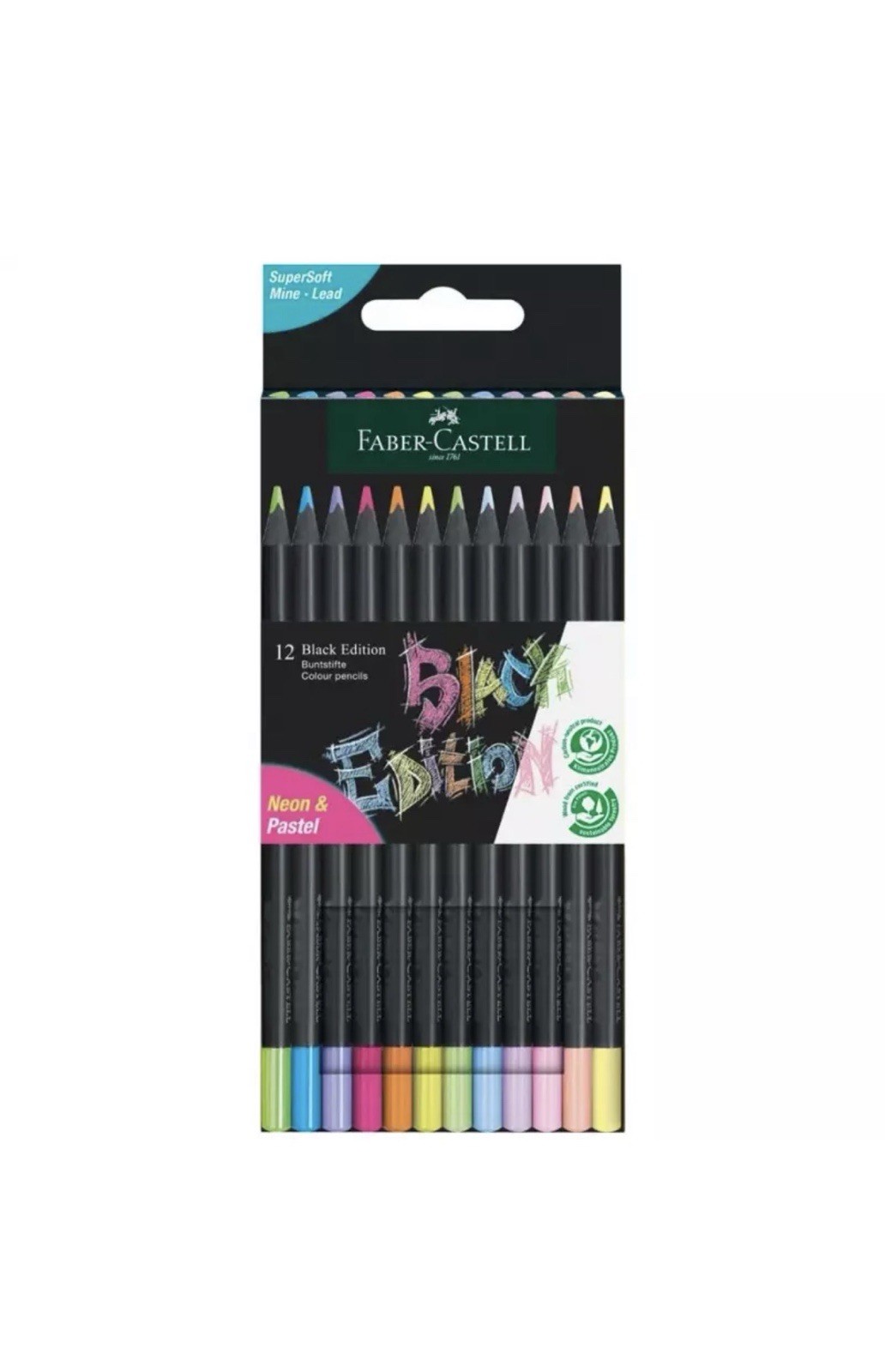 Faber-Castell Black Edition Colour Pencils, Neon & Pastel, Box Of 12 - Image 2