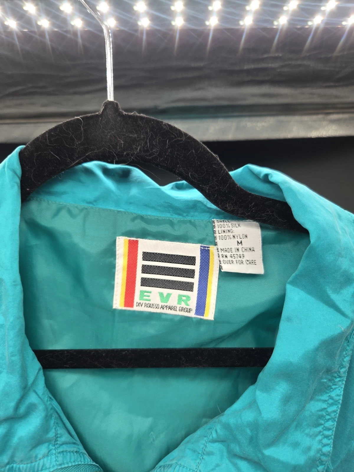 Vintage EVR Teal 100% Silk Track Jacket Size M Blanche Golden Girls