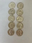 Lot of 10 - 90% Silver Washington Quarters (all 1964) random mint circulated