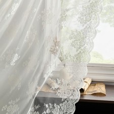 Kotile Ivory Lace Curtains 84 Inches Long - Vintage Embroidered Floral Sheer Lac